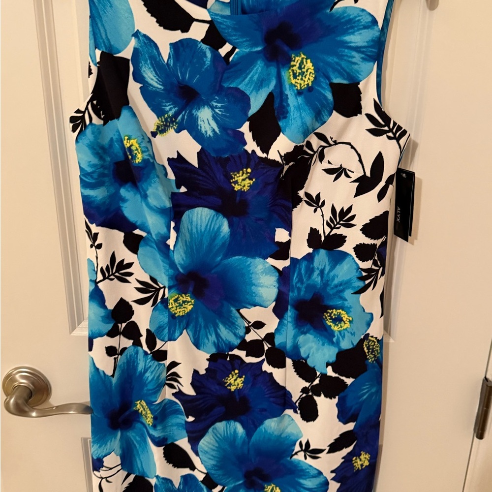 Alyx Blue and Black Sheath Mini Dress Scoop Neck Sleeveless